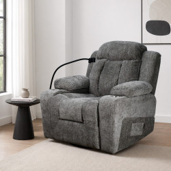 كرسي استرخاء فخم هزاز دوار بحامل جوال رمادي غامق