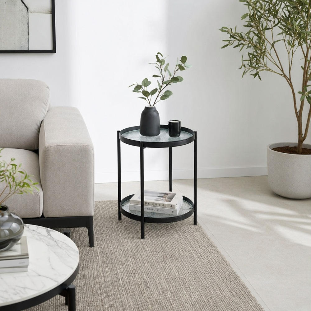 طاولة خدمة مفردة 2 دور زجاج بهيكل معدني