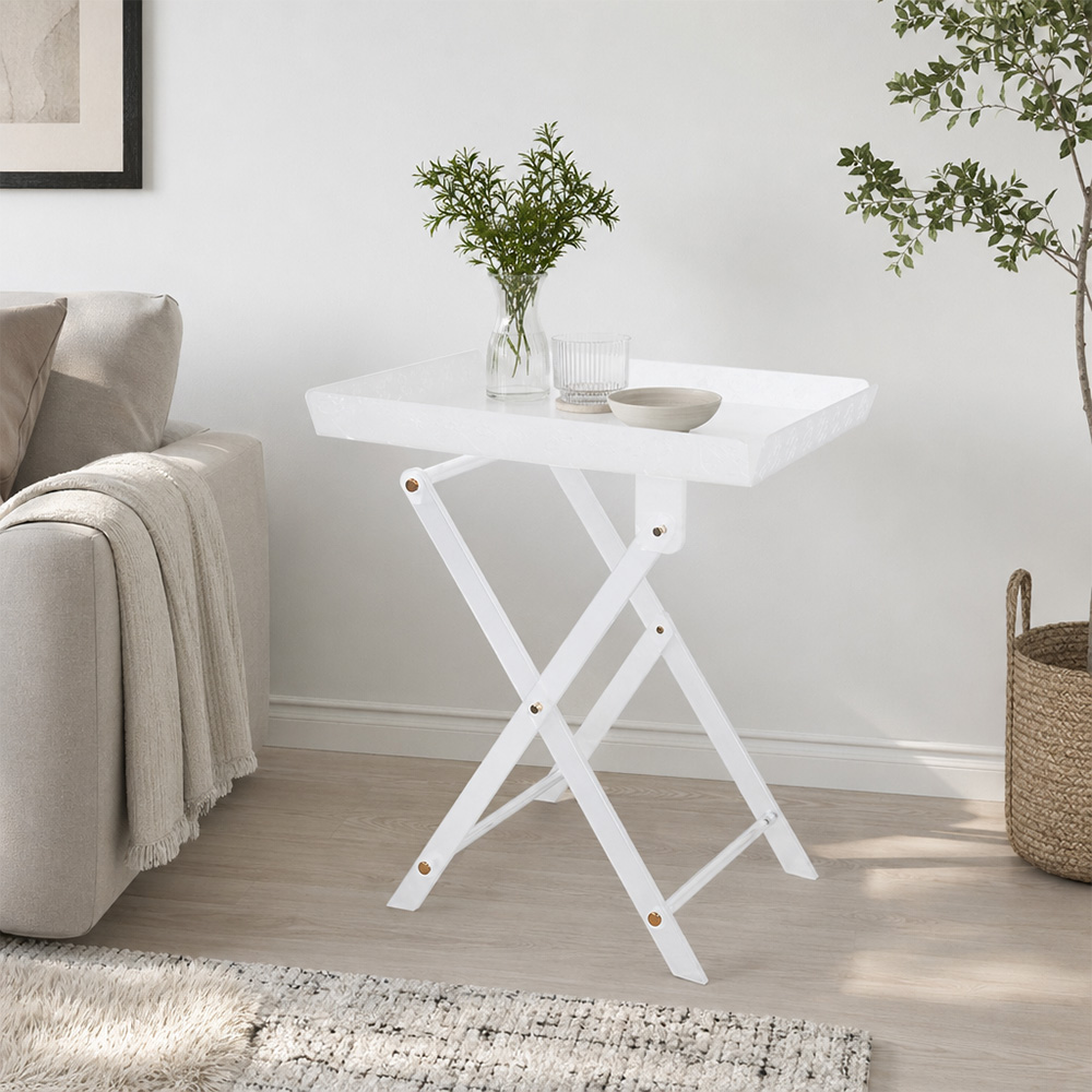 طاولة خدمة مفردة قابلة للطي اكريلك ابيض