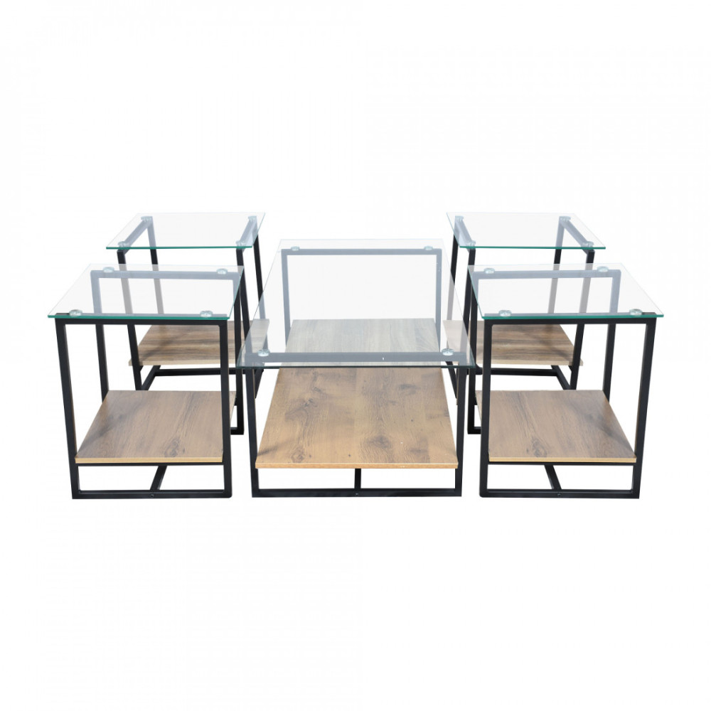 طقم طاولات خدمة 5 قطع 2 دور سطح زجاجي بني