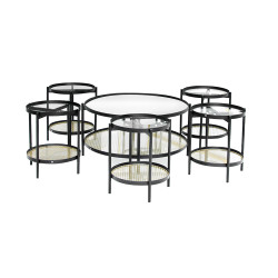 طقم طاولات خدمة 7 قطع 2 دور سطح زجاجي