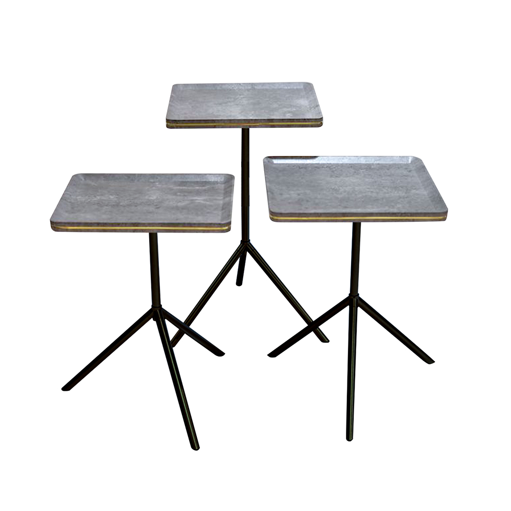 طقم طاولات خدمة 3 قطع خشب بأرجل معدنية