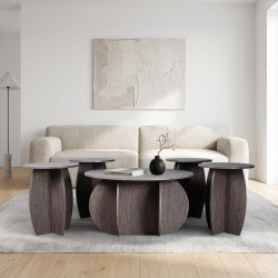 طقم طاولات خدمة 5 قطع خشبي مودرن كوفي