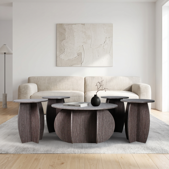 طقم طاولات خدمة 5 قطع خشبي مودرن كوفي