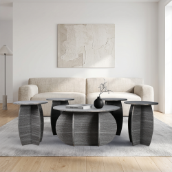 طقم طاولات خدمة 5 قطع خشبي مودرن رمادي