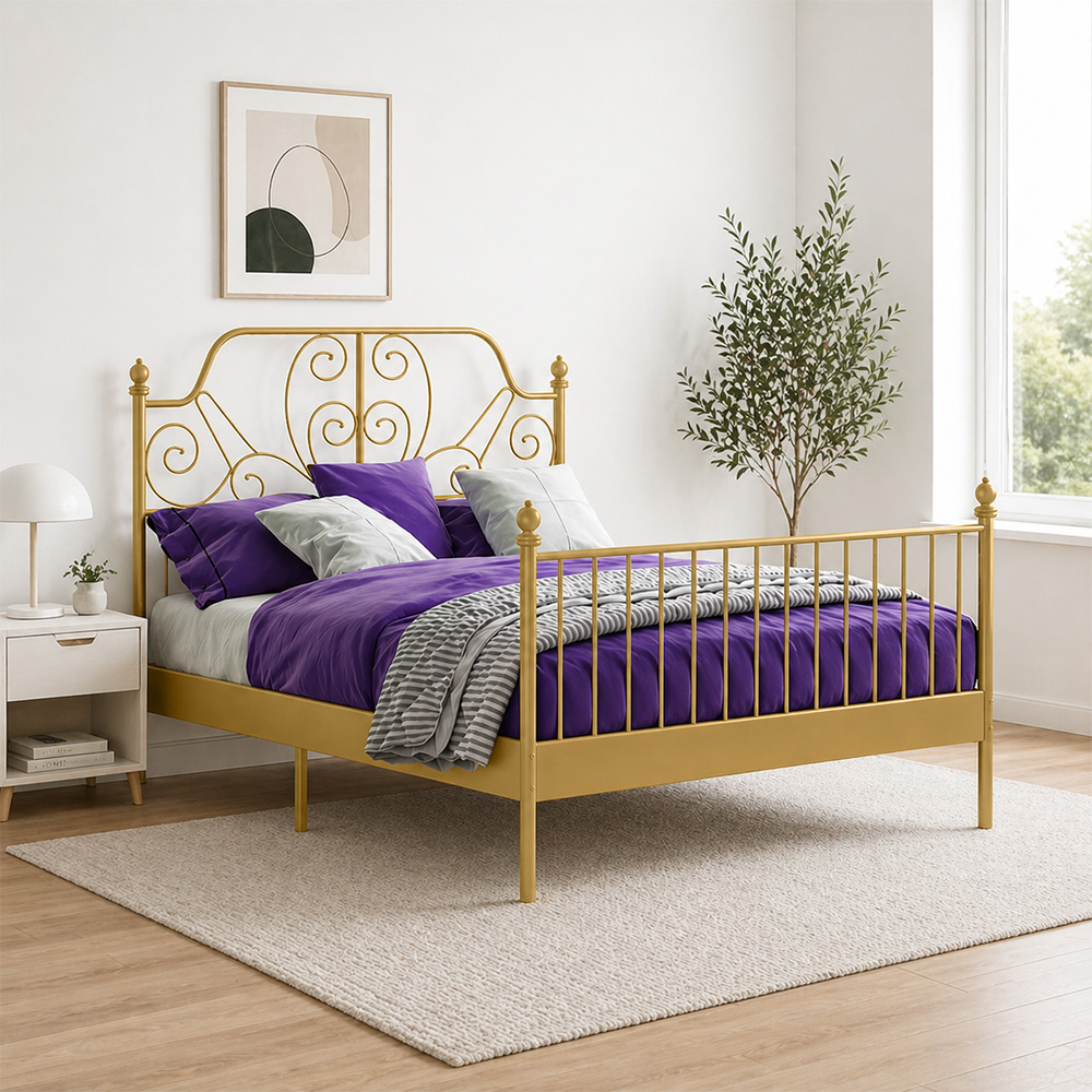 هيكل سرير راحتى معدني ذهبي 200×120 سم