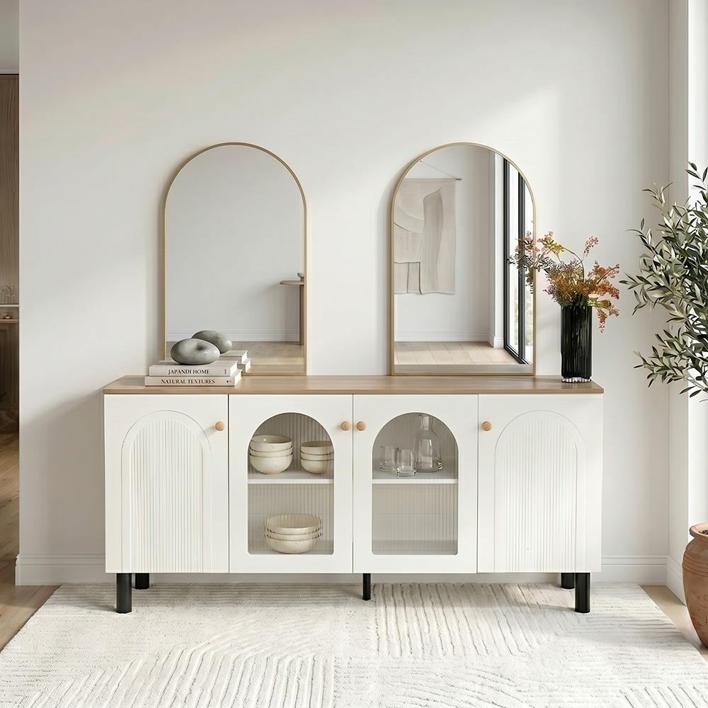 دولاب بوفيه خشب واكريلك مع مرآة 160 سم