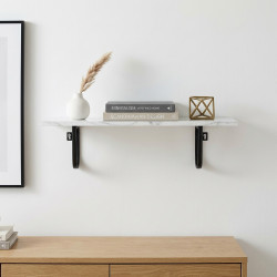 رف حائط خشب ومعدن ابيض