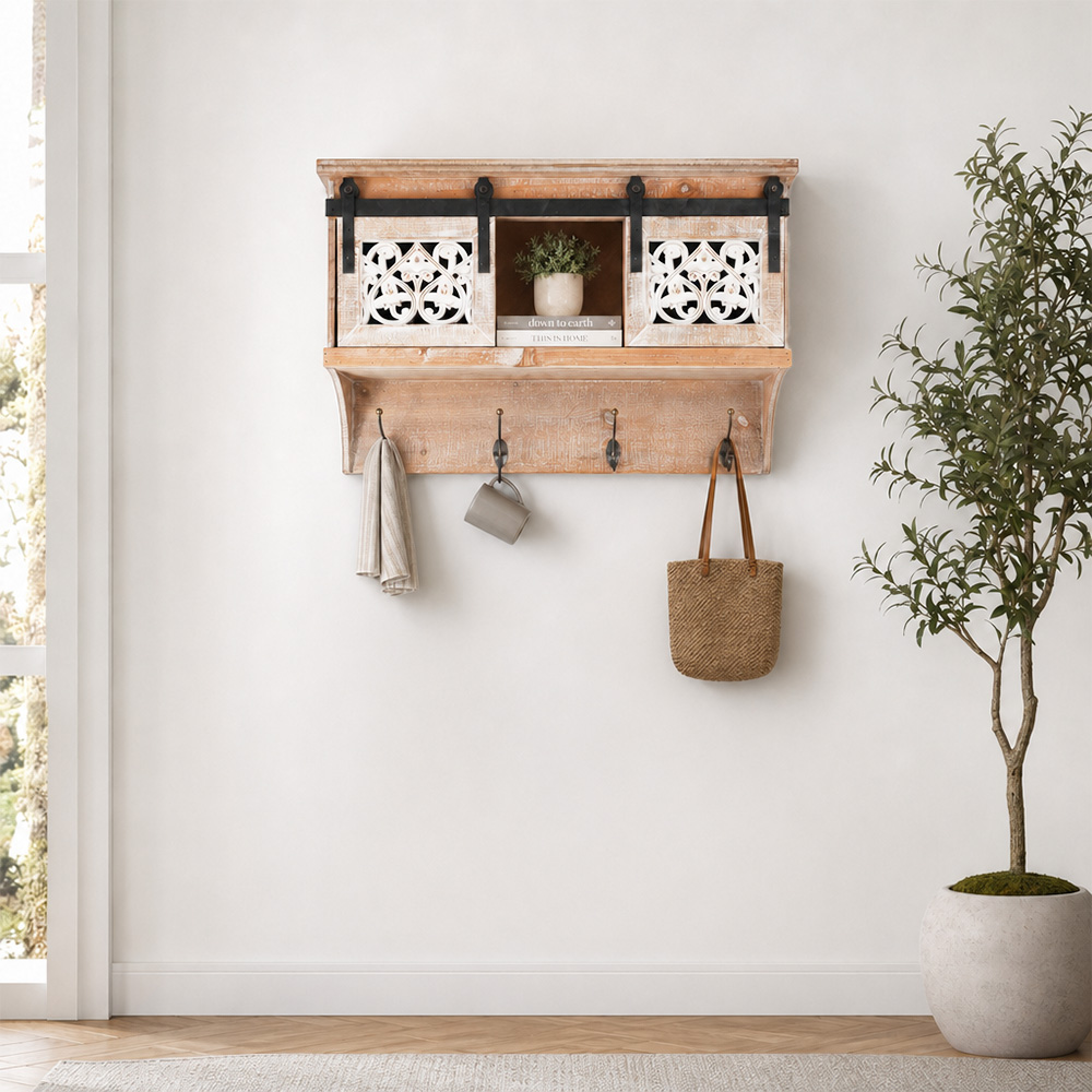 رف كوفي حائط علاقي خشبي