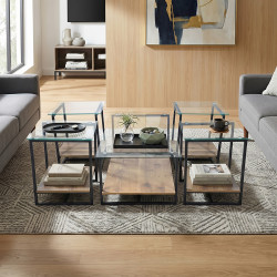 طقم طاولات خدمة 5 قطع 2 دور سطح زجاجي بني