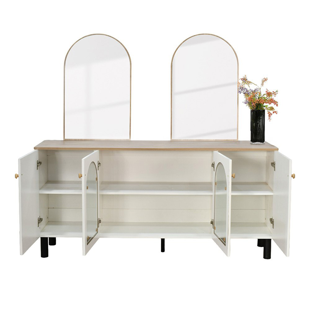 دولاب بوفيه خشب واكريلك مع مرآتين 160 سم