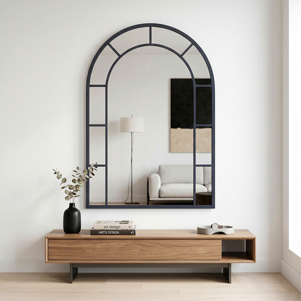 مرآة جدارية  بإطار معدن عصري - ديكور حائط 92x60 سم