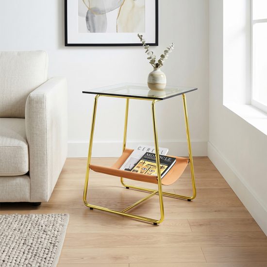 طاولة خدمة مفردة معدن بسطح زجاجي