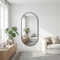 مرآة حائط عصرية بإطار معدني أسود 140×70 سم مرآة حائط عصرية بإطار معدني أسود 140×70 سم