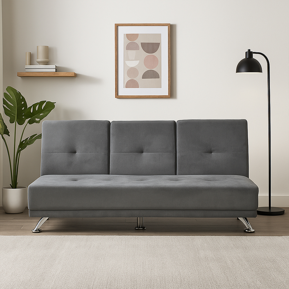كنبة قابلة للتعديل إلى سرير بطاولة مدمجة - رمادي غامق كنبة قابلة للتعديل إلى سرير بطاولة مدمجة - رمادي غامق