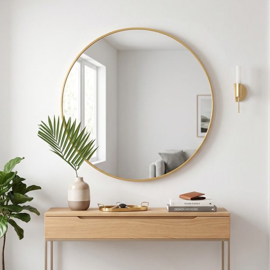 مرآة ديكور حائط دائرية بإطار ذهبي 80×80سم مرآة ديكور حائط دائرية بإطار ذهبي 80×80سم