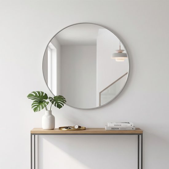 مرآة ديكور حائط دائرية بإطار فضي 80×80سم
