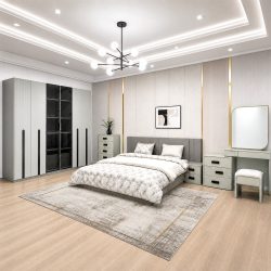 غرفة نوم كاملة مودرن7 قطع خشب فاخر - لايت جراي غرفة نوم كاملة مودرن7 قطع خشب فاخر - لايت جراي