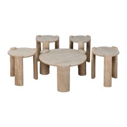 طاولات قهوة مودرن 5 قطع - دائرية بتصميم فاخر بيج طاولات قهوة مودرن 5 قطع - دائرية بتصميم فاخر بيج