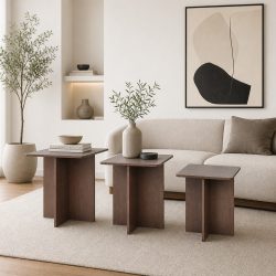 طقم طاولات خدمة 3 قطع خشبي بني