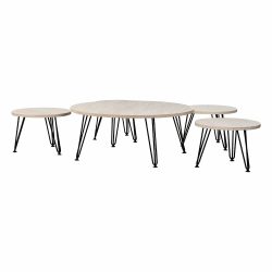 طقم طاولات شاي أرضي دائرية تصميم خشبي بيج مودرن 5 قطع طقم طاولات شاي أرضي دائرية تصميم خشبي بيج مودرن 5 قطع