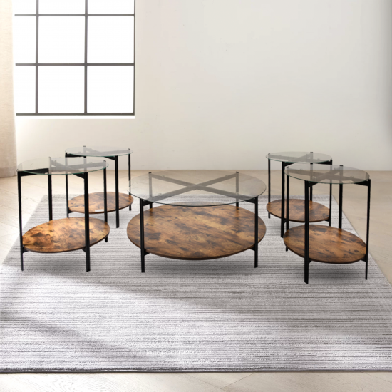 طقم طاولات 5 قطع زجاج لون بني