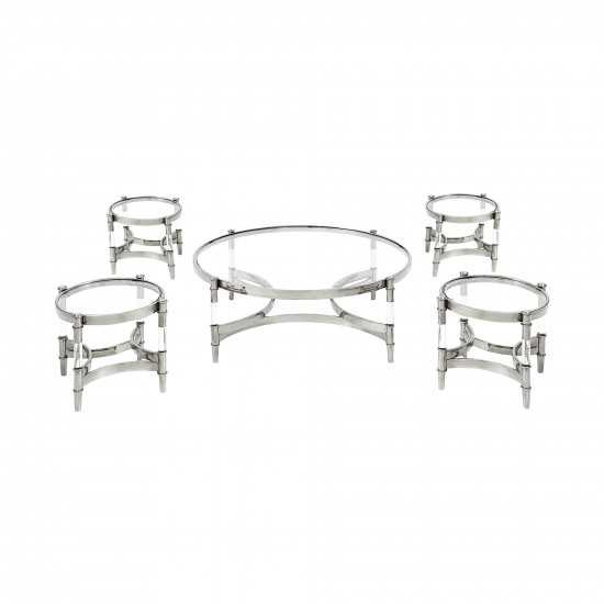 طقم طاولات خدمة من الزجاج والاستيل 5 قطع 38 سم طقم طاولات خدمة من الزجاج والاستيل 5 قطع 38 سم