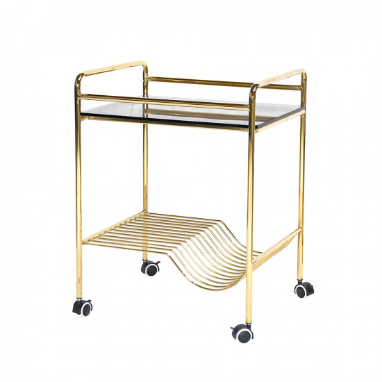 عربة تقديم 2 دوار من الزجاج والاستيل ذهبي عربة تقديم 2 دوار من الزجاج والاستيل ذهبي