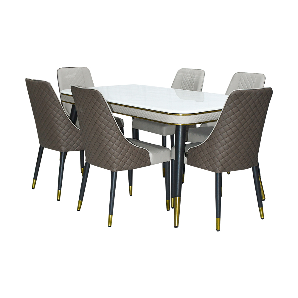 طاولة طعام رخام مع أرجل معدنية 6 كراسي