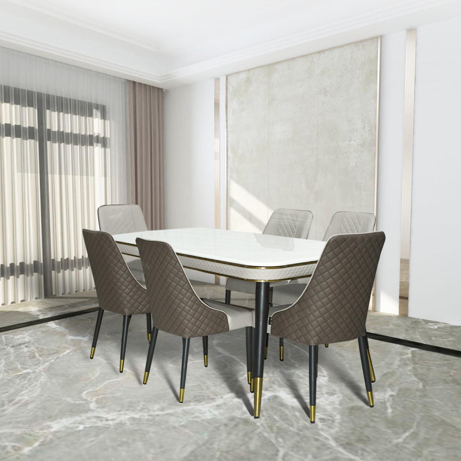 طاولة طعام رخام مع أرجل معدنية 6 كراسي