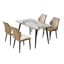 طاولة طعام خشب مع أرجل معدنية 4 كراسي طاولة طعام خشب مع أرجل معدنية 4 كراسي