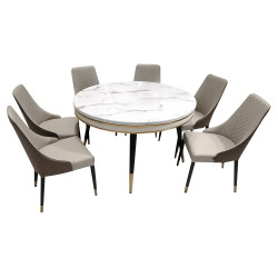 طاولة طعام رخام مع أرجل معدنية و 6 كراسي