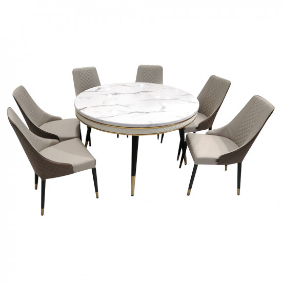 طاولة طعام رخام مع أرجل معدنية و 6 كراسي طاولة طعام رخام مع أرجل معدنية و 6 كراسي