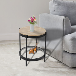 طاولة خدمة مفردة من الخشب والزجاج والمعدن 50*55 سم