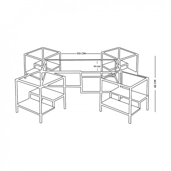 طقم طاولات خدمة 5 قطع من الزجاج والخشب والمعدن 110*45 سم