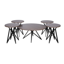 طقم طاولات خدمة 5 قطع من الخشب والمعدن 90*90 سم