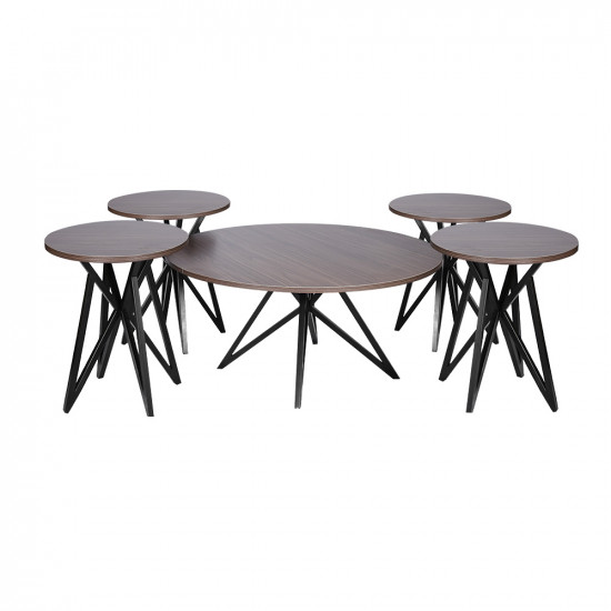 طقم طاولات خدمة 5 قطع من الخشب والمعدن 90*90 سم طقم طاولات خدمة 5 قطع من الخشب والمعدن 90*90 سم