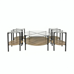 طقم طاولات خدمة 5 قطع من الزجاج والخشب والمعدن بني 80*35 سم