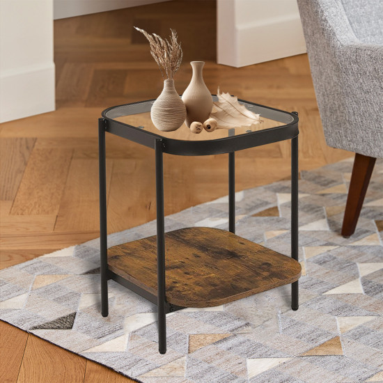 طاولة خدمة مفردة من الزجاج والخشب والمعدن