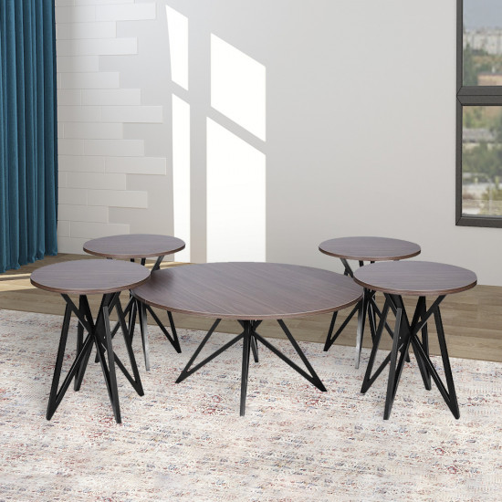 طقم طاولات خدمة 5 قطع من الخشب والمعدن 90*90 سم طقم طاولات خدمة 5 قطع من الخشب والمعدن 90*90 سم