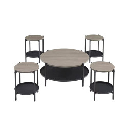 طقم طاولات خدمة 5 قطع من الخشب والمعدن رمادي 45 سم طقم طاولات خدمة 5 قطع من الخشب والمعدن رمادي 45 سم