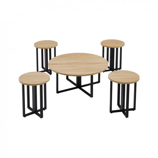 طقم طاولات خدمة 5 قطع من الخشب والمعدن خشبي 90 سم