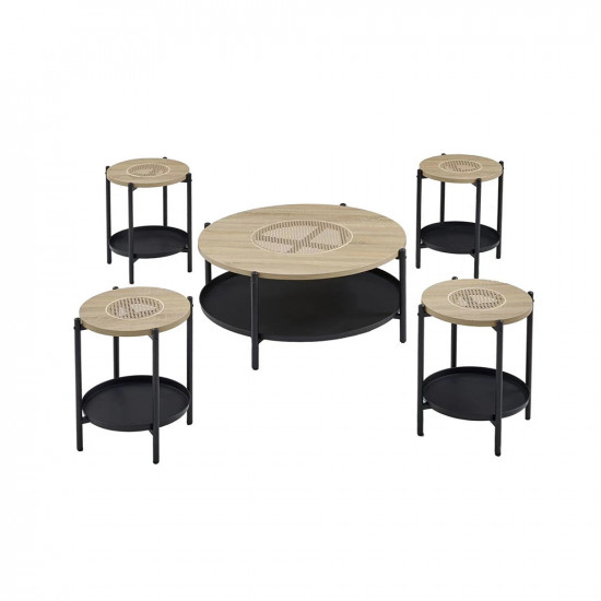 طقم طاولات خدمة 5 قطع من الخشب والمعدن خشبي / اسود 90*45 سم