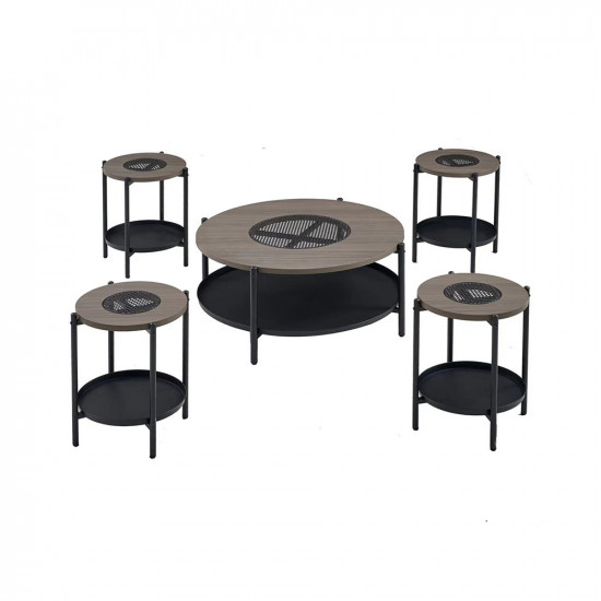 طقم طاولات خدمة 5 قطع من الخشب والمعدن 90*45 سم