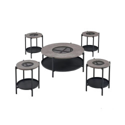 طقم طاولات خدمة 5 قطع من الخشب والمعدن رمادي / أسود 55*40 سم طقم طاولات خدمة 5 قطع من الخشب والمعدن رمادي / أسود 55*40 سم