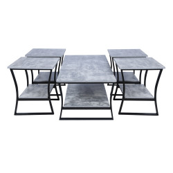 طقم طاولات خدمة 5 قطع من الخشب والمعدن رمادي فاتح طقم طاولات خدمة 5 قطع من الخشب والمعدن رمادي فاتح