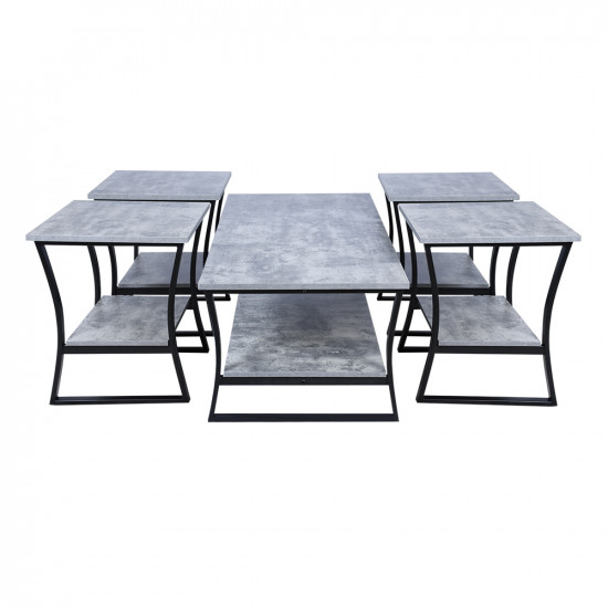 طقم طاولات خدمة 5 قطع من الخشب والمعدن رمادي فاتح طقم طاولات خدمة 5 قطع من الخشب والمعدن رمادي فاتح