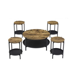 طقم طاولات خدمة 5 قطع من الخشب والمعدن بني 90 سم طقم طاولات خدمة 5 قطع من الخشب والمعدن بني 90 سم