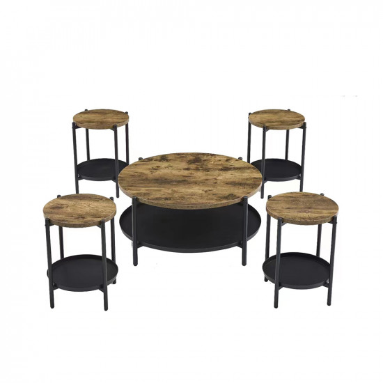 طقم طاولات خدمة 5 قطع من الخشب والمعدن بني 90 سم طقم طاولات خدمة 5 قطع من الخشب والمعدن بني 90 سم