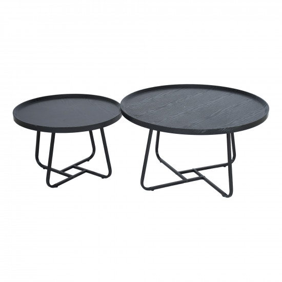 طقم طاولات خدمة 2 قطعة خشب لون أسود